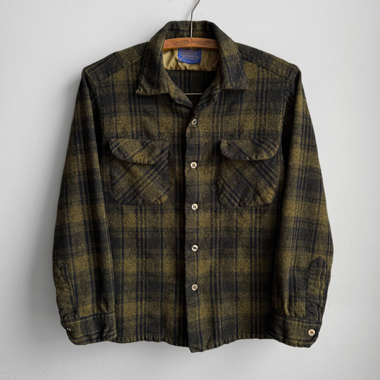1960s Yellow & Black Plaid Wool Flannel Shirt
