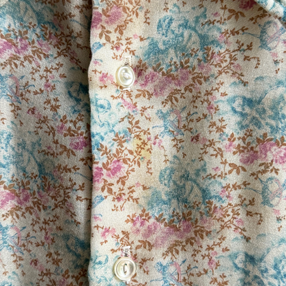 1970s Floral Cherub Print Dress Shirt