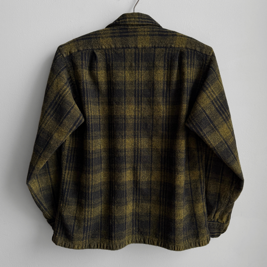 1960s Yellow & Black Plaid Wool Flannel Shirt