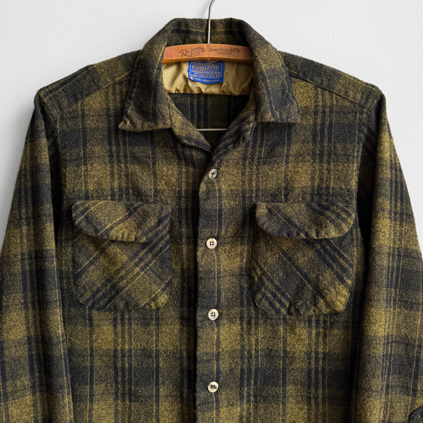 1960s Yellow & Black Plaid Wool Flannel Shirt