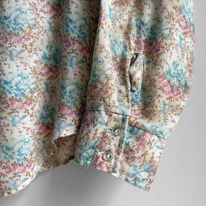 1970s Floral Cherub Print Dress Shirt