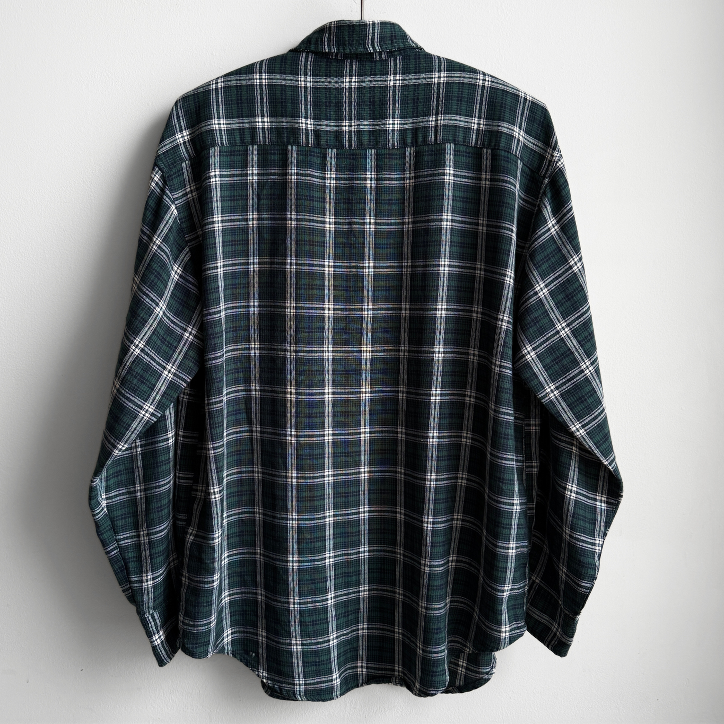 1980s Green & White Acrylic Plaid Flannel Shirt