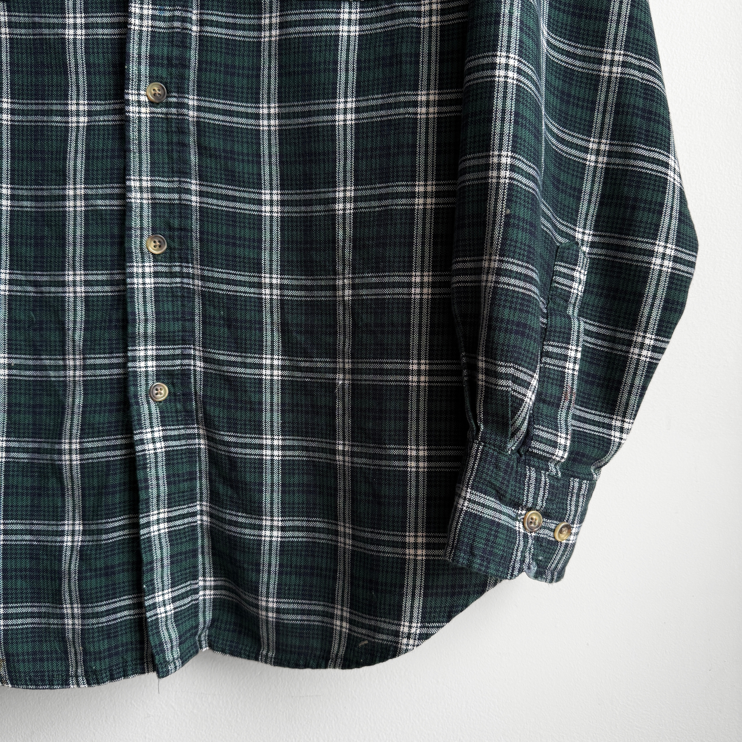 1980s Green & White Acrylic Plaid Flannel Shirt