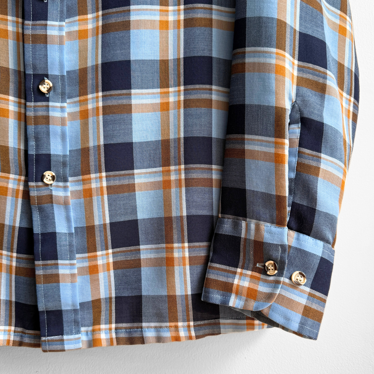 1970s Blue & Orange Plaid Sport Shirt