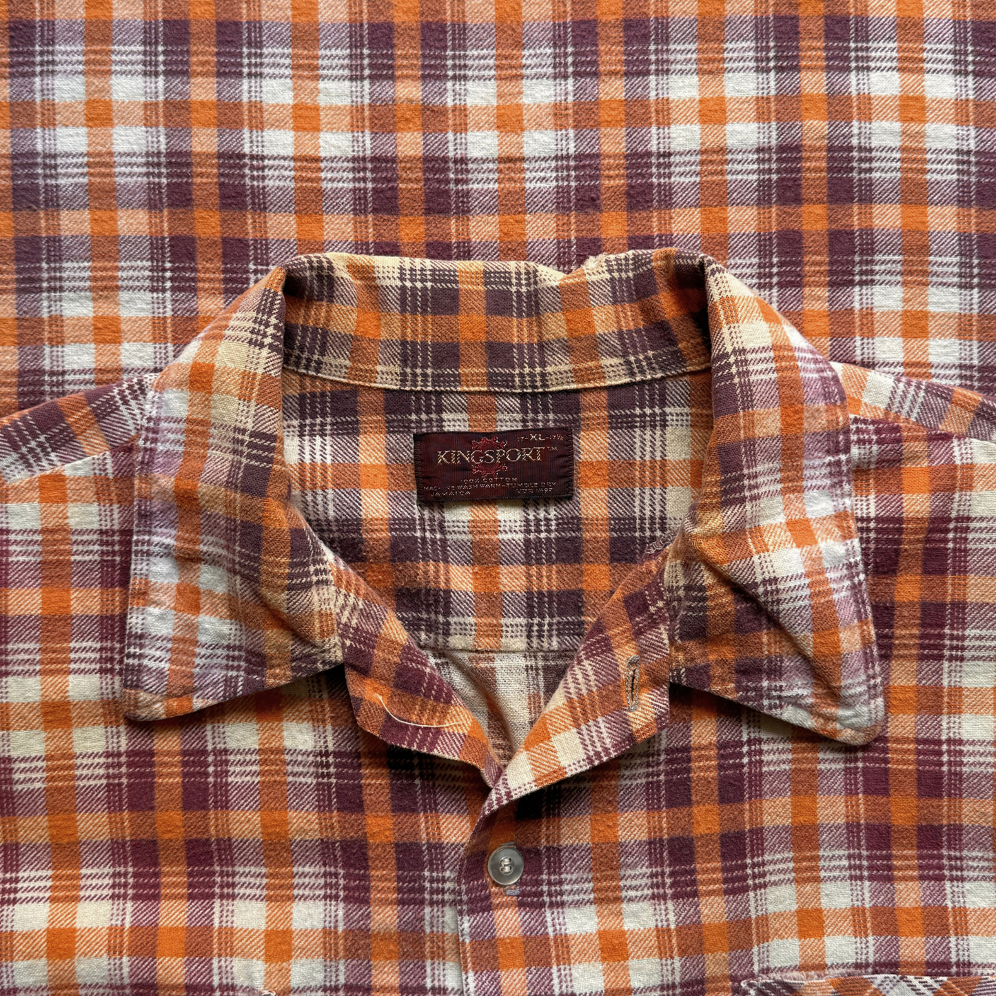 1970s Orange & Burgundy Plaid Flannel Shirt