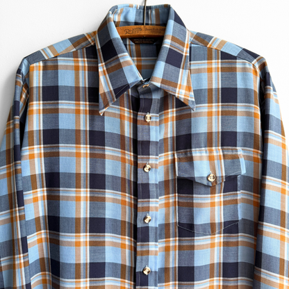 1970s Blue & Orange Plaid Sport Shirt