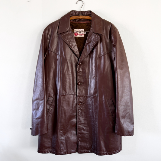 Vintage 1970s Sears Leather Shop Brown Sherpa Lined Long Leather Coat  - Shop ThreadCount Vintage Co.