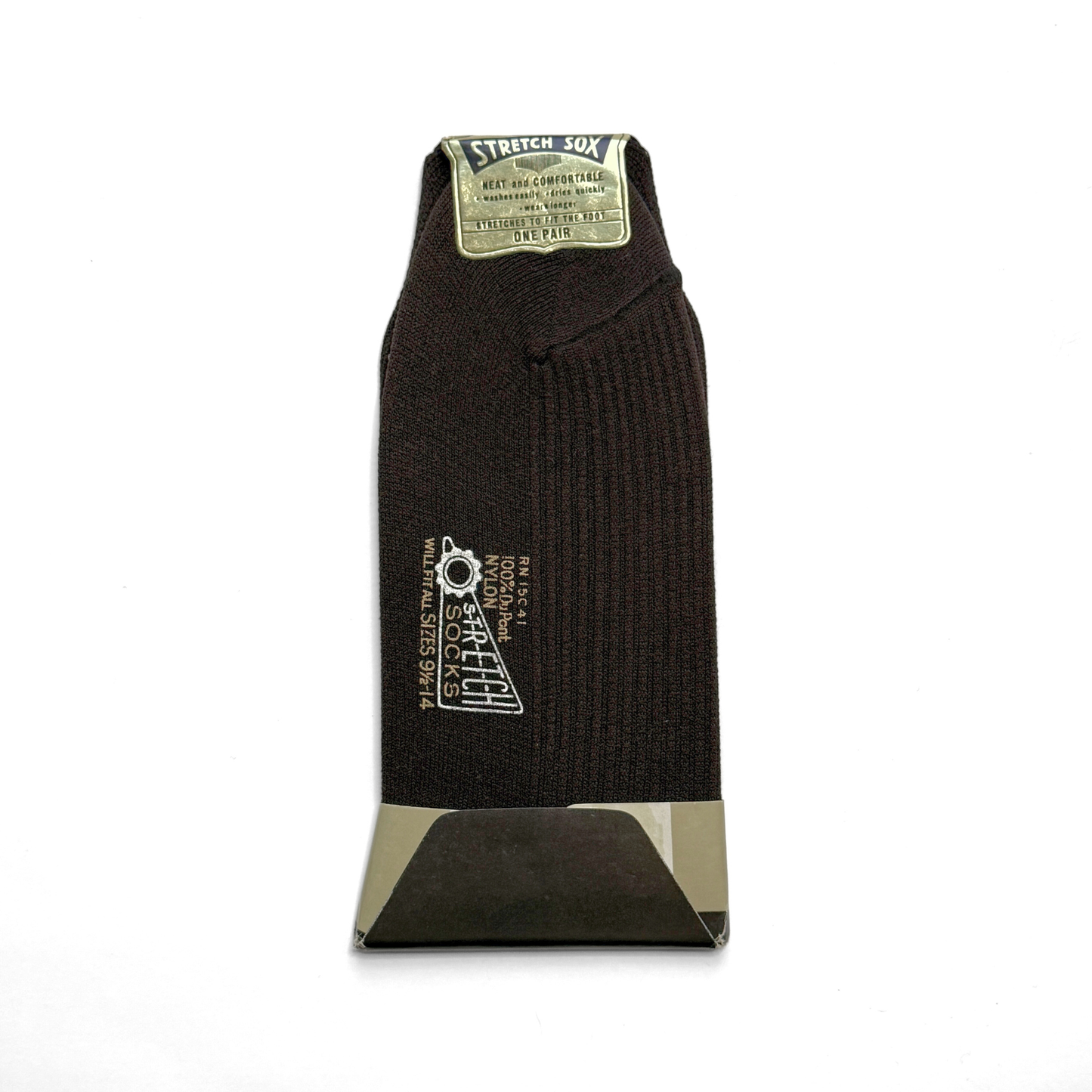 1950s Brown Nylon Knit Stretch Socks