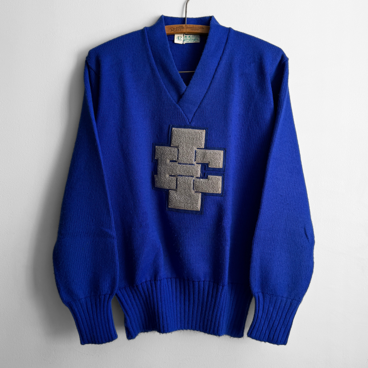 1960s Royal Blue V-Neck Letterman Sweater