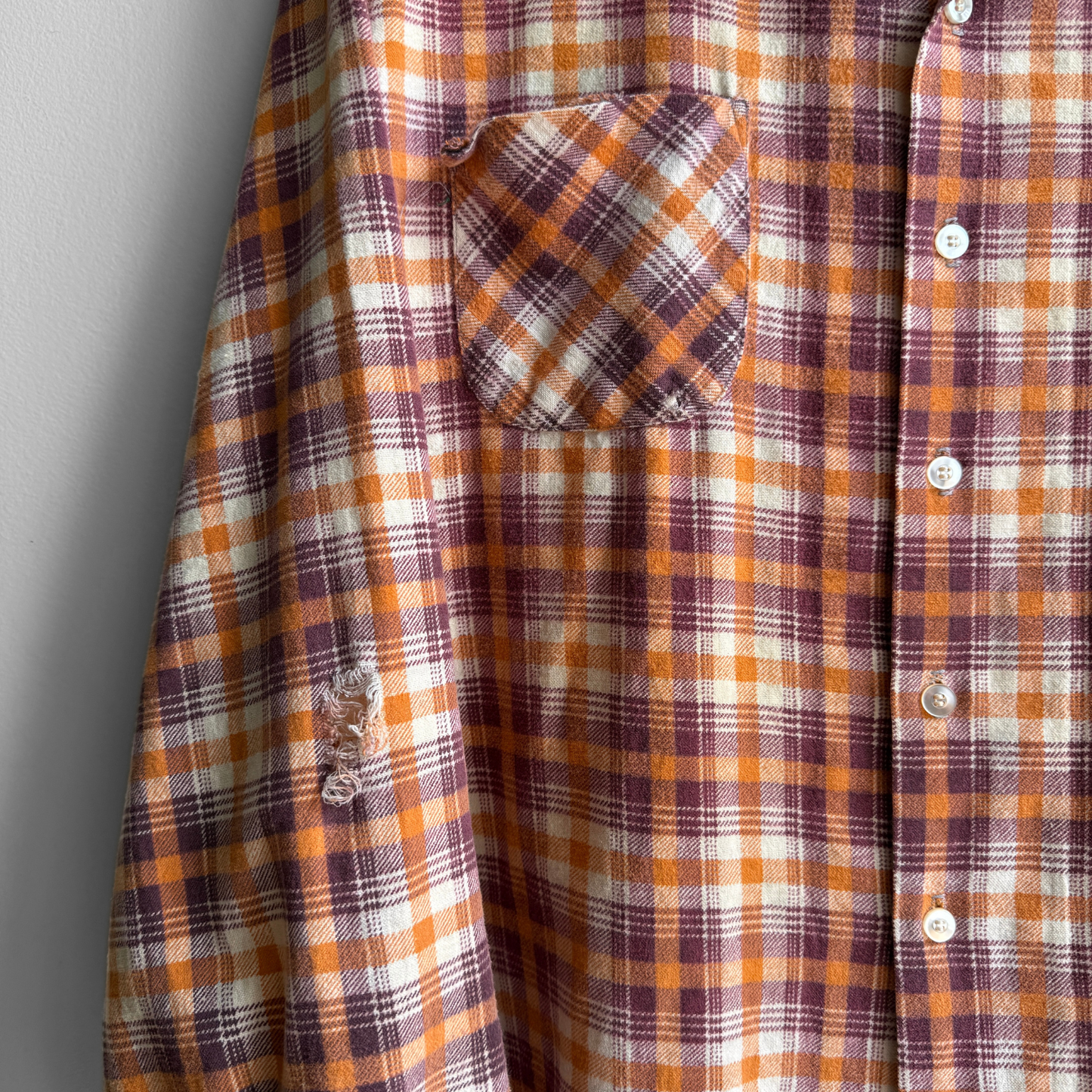 1970s Orange & Burgundy Plaid Flannel Shirt