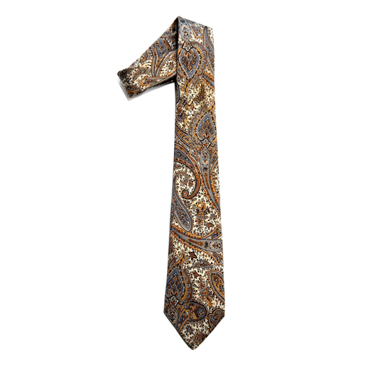 1990s Orange & Gold Paisley Silk Tie