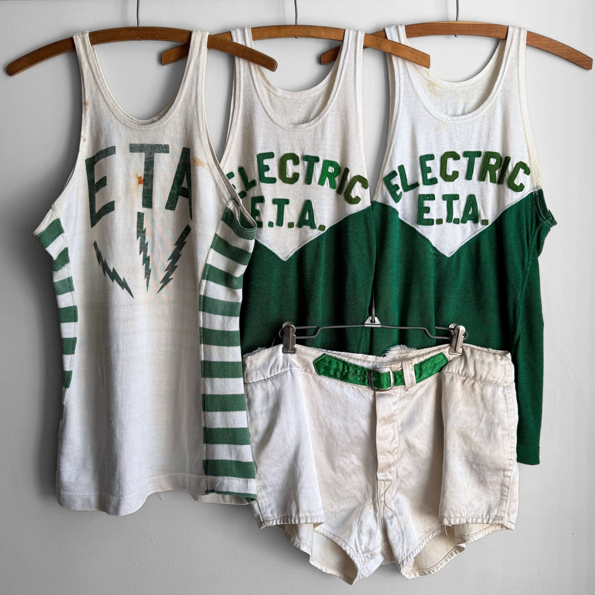 1940s Electric Green & White Basketball Jersey Set