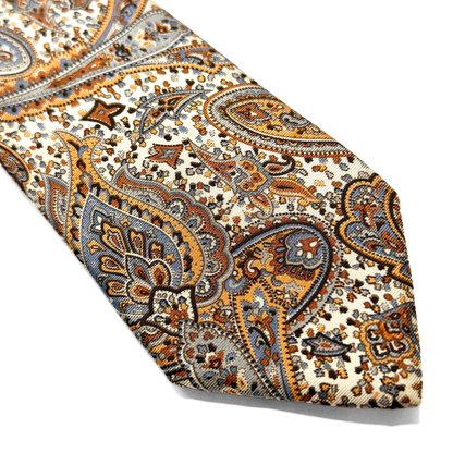 1990s Orange & Gold Paisley Silk Tie