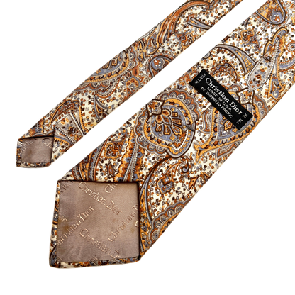 1990s Orange & Gold Paisley Silk Tie