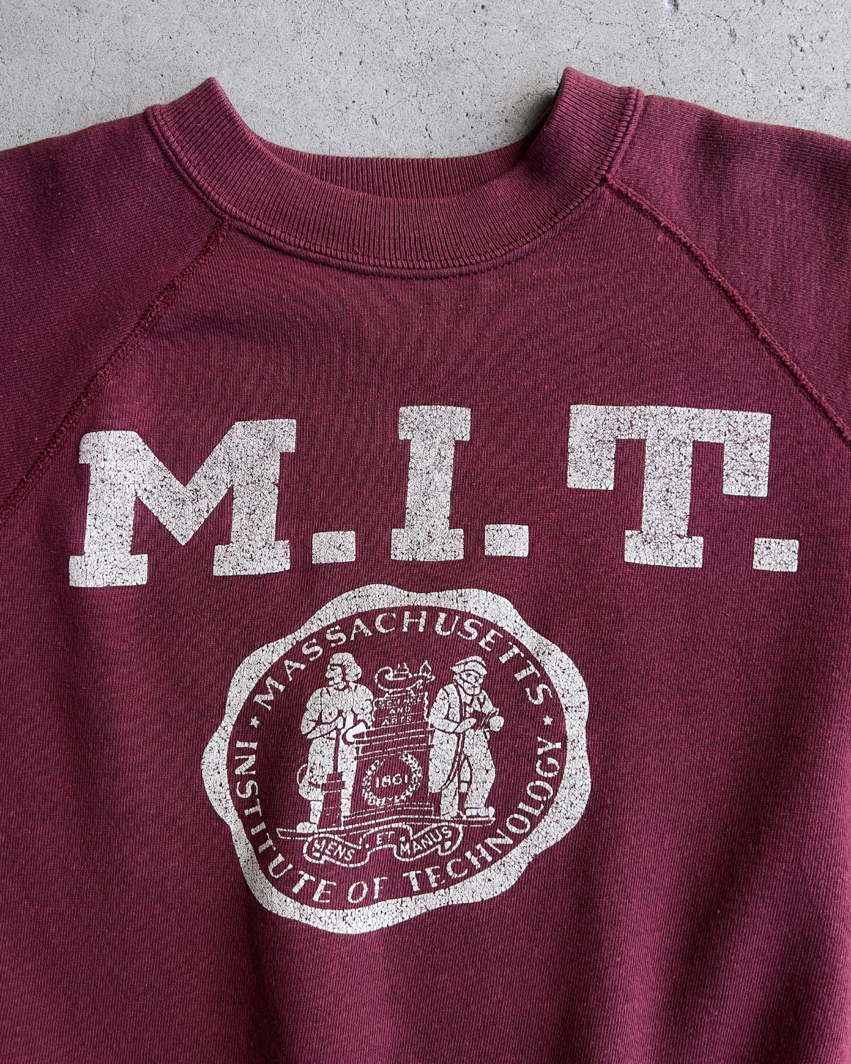 Vintage 1970s MIT Seal Maroon Cotton Raglan Sweatshirt  - Shop ThreadCount Vintage Co.