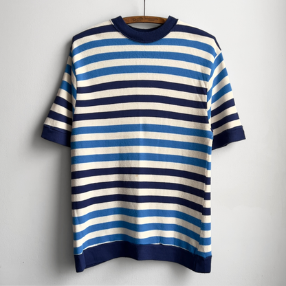 1960s The Inn Shop Blue Striped Acrylic Sweater Tee  - Shop ThreadCount Vintage Co.