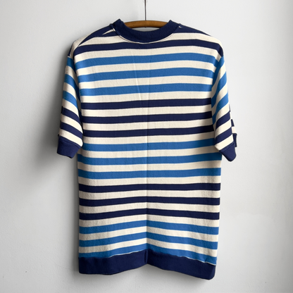 1960s The Inn Shop Blue Striped Acrylic Sweater Tee  - Shop ThreadCount Vintage Co.