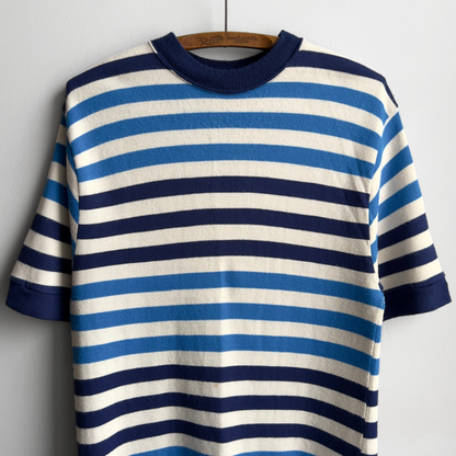 1960s The Inn Shop Blue Striped Acrylic Sweater Tee  - Shop ThreadCount Vintage Co.