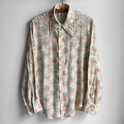 1970s Floral Cherub Print Dress Shirt