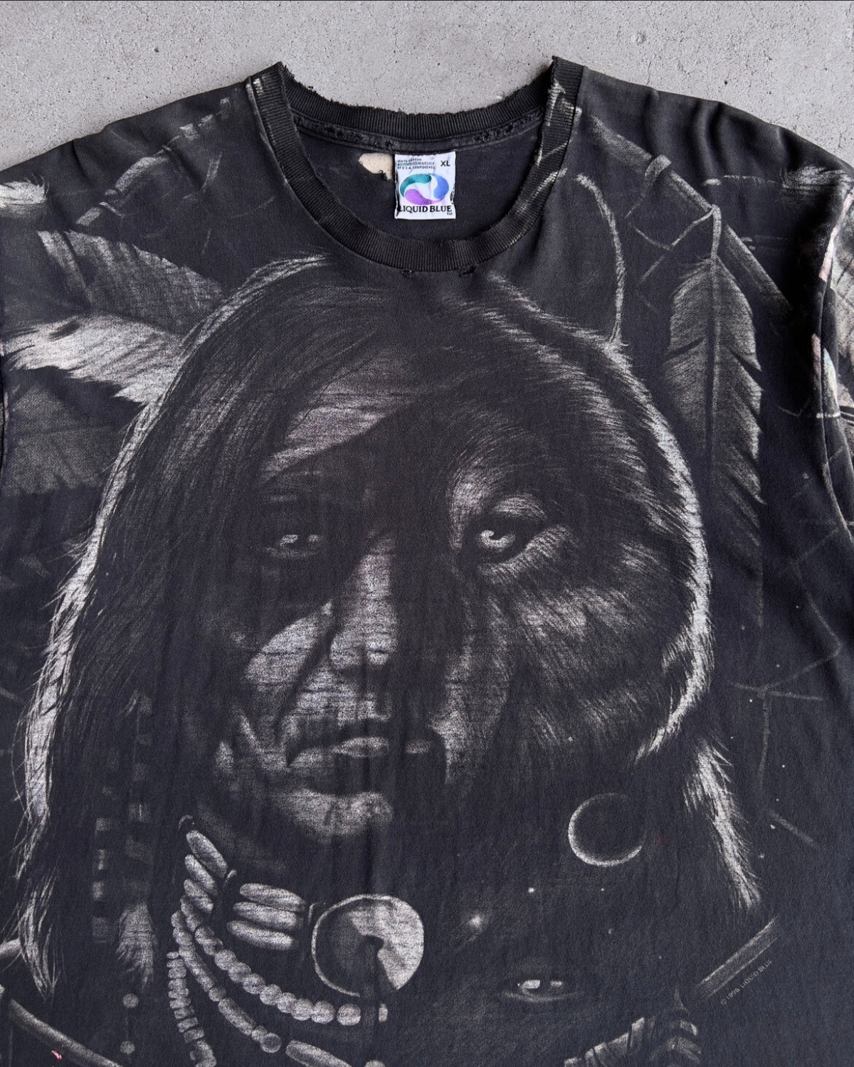 Vintage 1996 Dream Spirit Chief & Wolf Faded AOP Tee  - Shop ThreadCount Vintage Co.