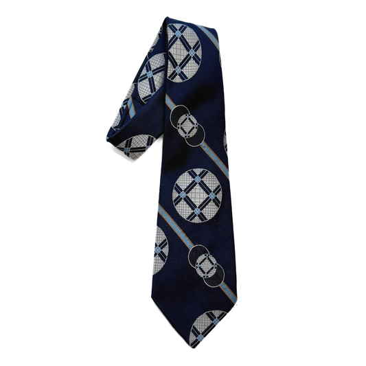 1960s Blue Geometric Print Silk Tie