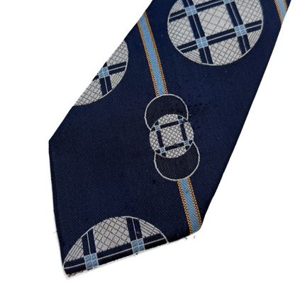 1960s Blue Geometric Print Tie