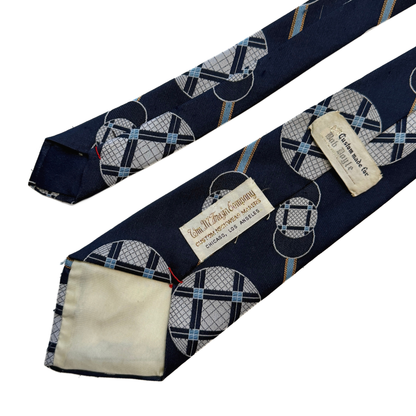 1960s Blue Geometric Print Tie