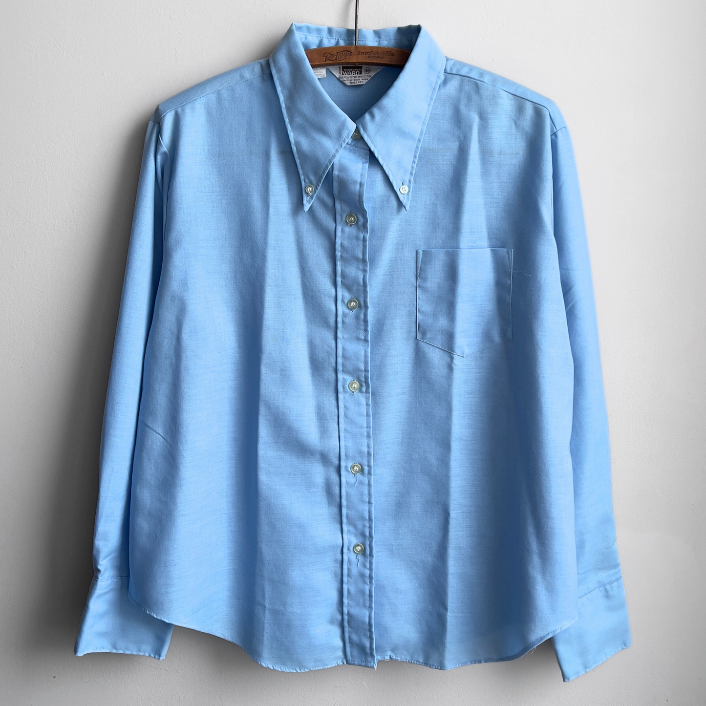 Vintage 1970s Womens Light Blue Casual Button Down Dress Shirt  - Shop ThreadCount Vintage Co.