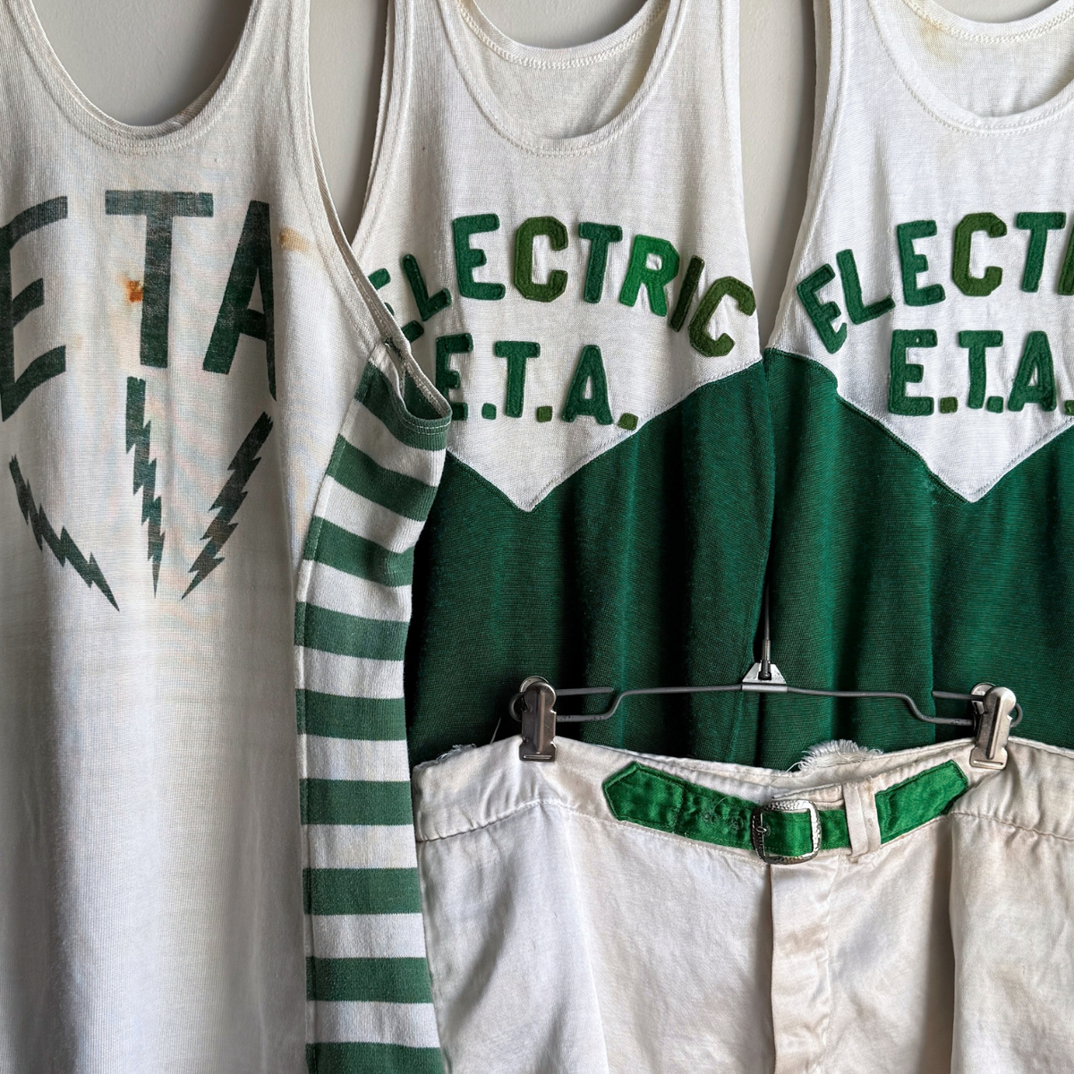 1940s Electric Green & White Basketball Jersey Set