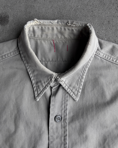 Vintage 1950s Grey Cotton Twill Repaired Work Shirt  - Shop ThreadCount Vintage Co.