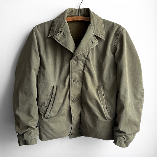 Vintage 1940s U.S. Navy M41 Olive Green Stencil Deck Jacket  - Shop ThreadCount Vintage Co.