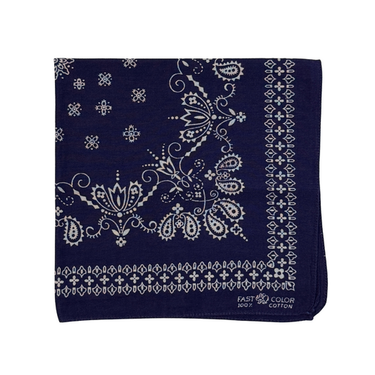 1960s Navy Blue Paisley Print Cotton Bandana