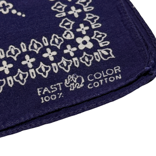 1960s Navy Blue Paisley Print Cotton Bandana