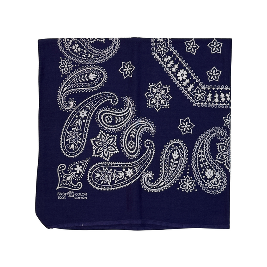 1960s Navy Blue Paisley Print Cotton Bandana