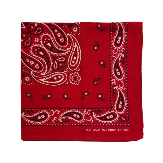 1960s Red Fast Color Paisley Print Cotton Bandana