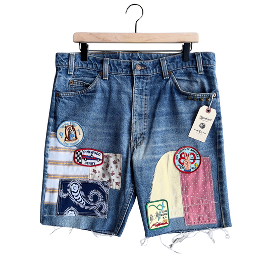 Vintage Summertime Derby Patchwork Jean Shorts (36)