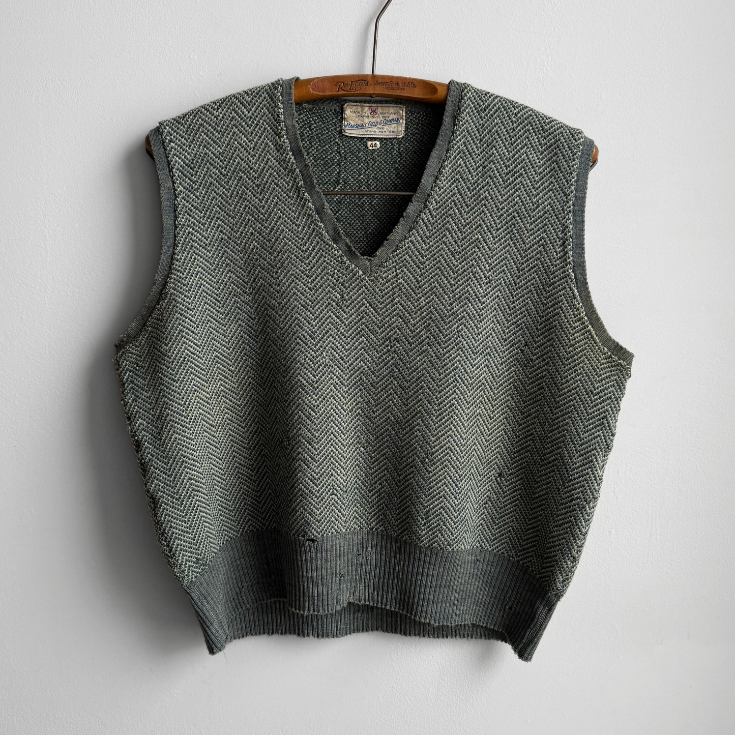 1950s Green Herringbone Knit Sweater Vest