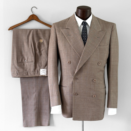 1940s Light Brown Herringbone Wool Double Breasted 2pc Suit