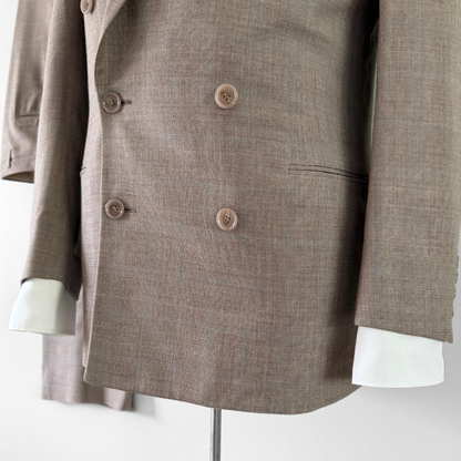 1940s Light Brown Herringbone Wool Double Breasted 2pc Suit