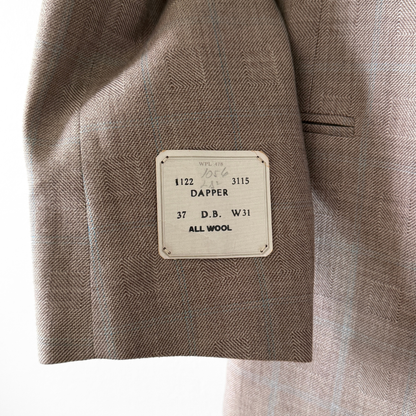 1940s Light Brown Herringbone Wool Double Breasted 2pc Suit