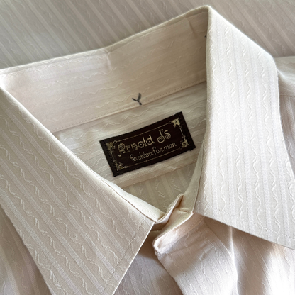 1970s Beige Striped Print Dress Shirt
