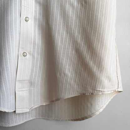 1970s Beige Striped Print Dress Shirt