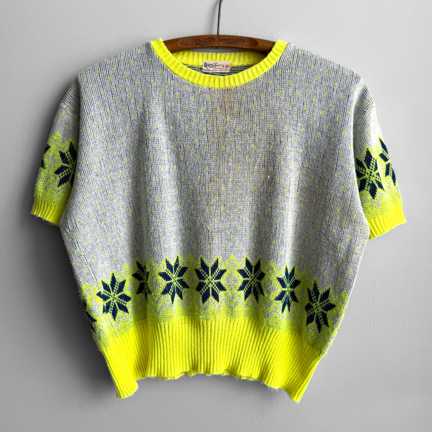 1950s Neon Snowflake Knit Novelty Sweater