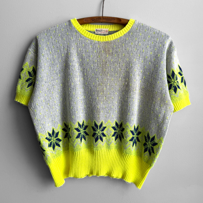 1950s Neon Snowflake Knit Novelty Sweater