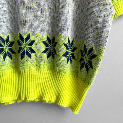 1950s Neon Snowflake Knit Novelty Sweater