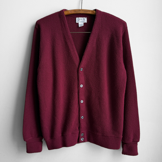 1980s Burgundy Acrylic Knit Cardigan