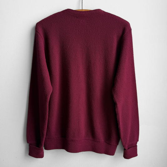 1980s Burgundy Acrylic Knit Cardigan