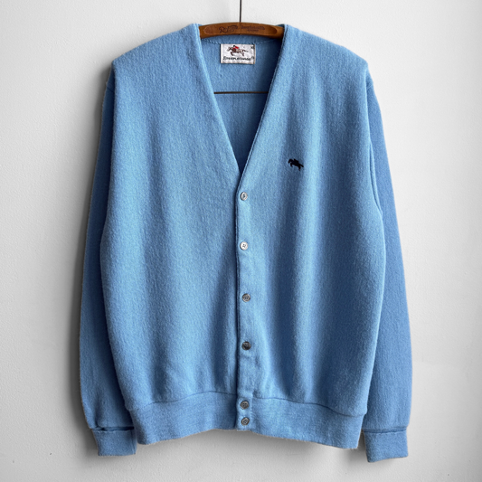 1980s Light Blue Acrylic Knit Cardigan