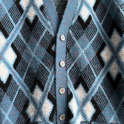 1960s Blue Argyle Acrylic Knit Cardigan
