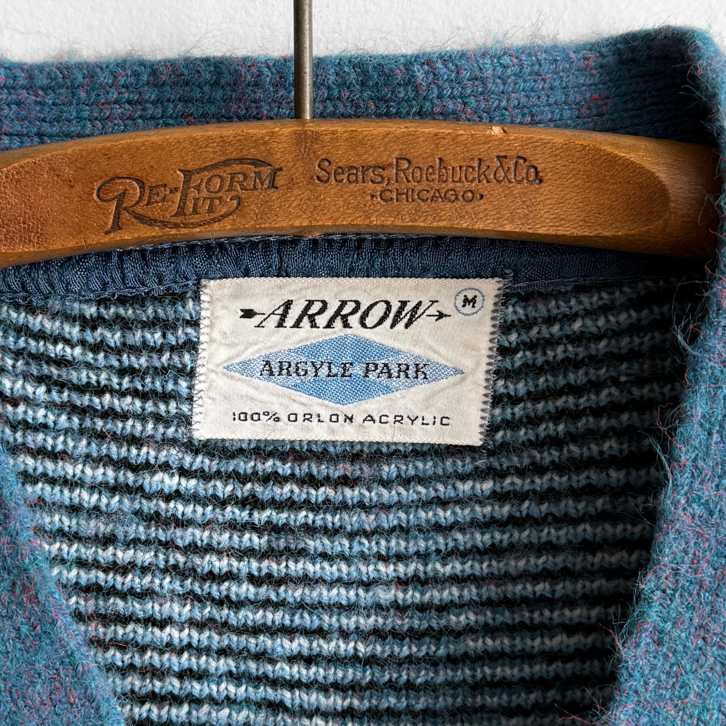 1960s Blue Argyle Acrylic Knit Cardigan